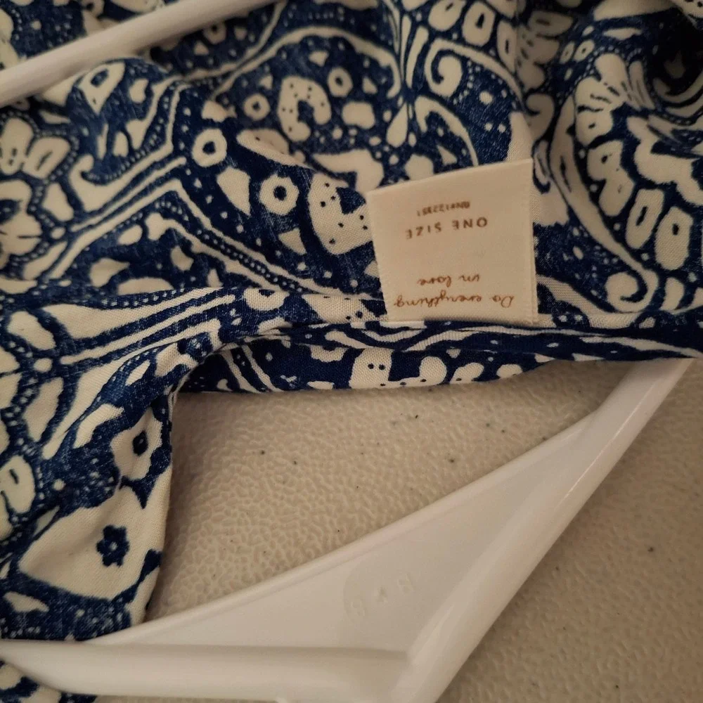 Blue White Floral Tassel Kimono Open Front‎ Lightweight Bohemian One Size